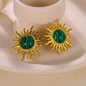 Malachite Sun 18K Gold Stainless Steel Waterproof Earrings
